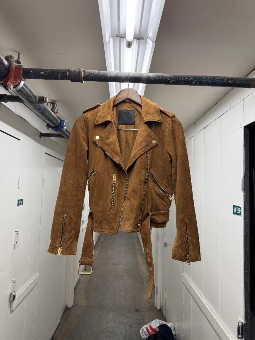 ALLSAINTS Belfern Moto Tan Suede Leather Gold Hardware Biker Jacket